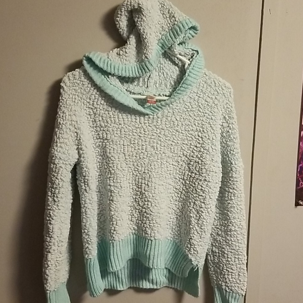 Teal green fluffy soft long sleeved winter sweater